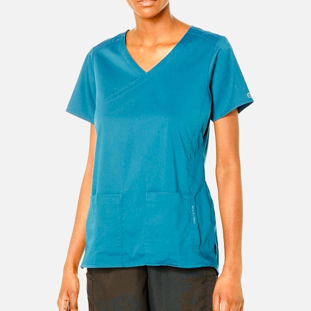 Wonder Wink Women's Scrubs Top 4-Pocket V-Neck Short Sleeve Teal  Size S
